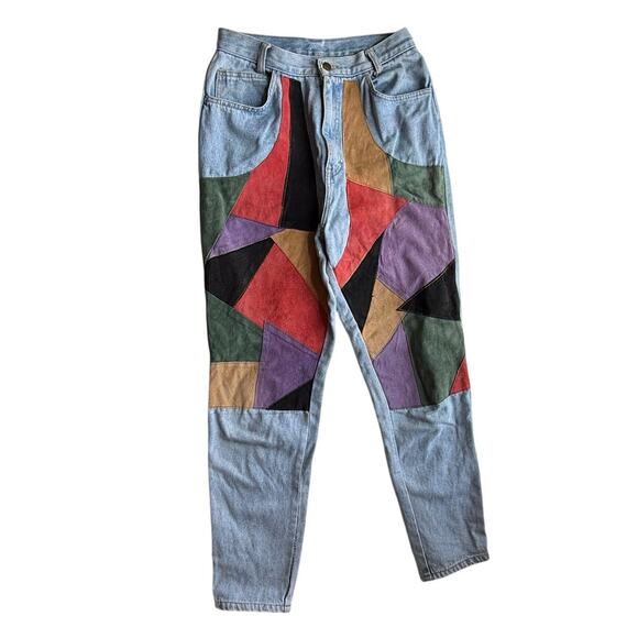 Vintage Mom Jeans with Suede Patchwork Women’s Size 28 90s - Picture 1 of 6